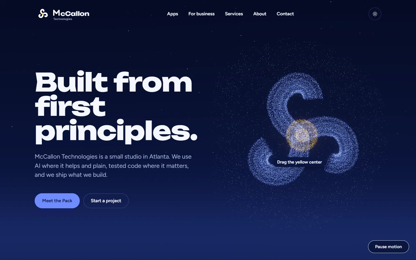 The home page, after dark
